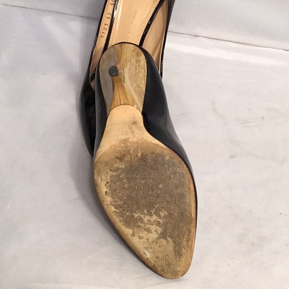 GIUESEPPE ZANOTTI BLACK PATENT LEATHER SCULPTED WOODEN HEELS PUMP SIZE 7 - Picture 4 of 6